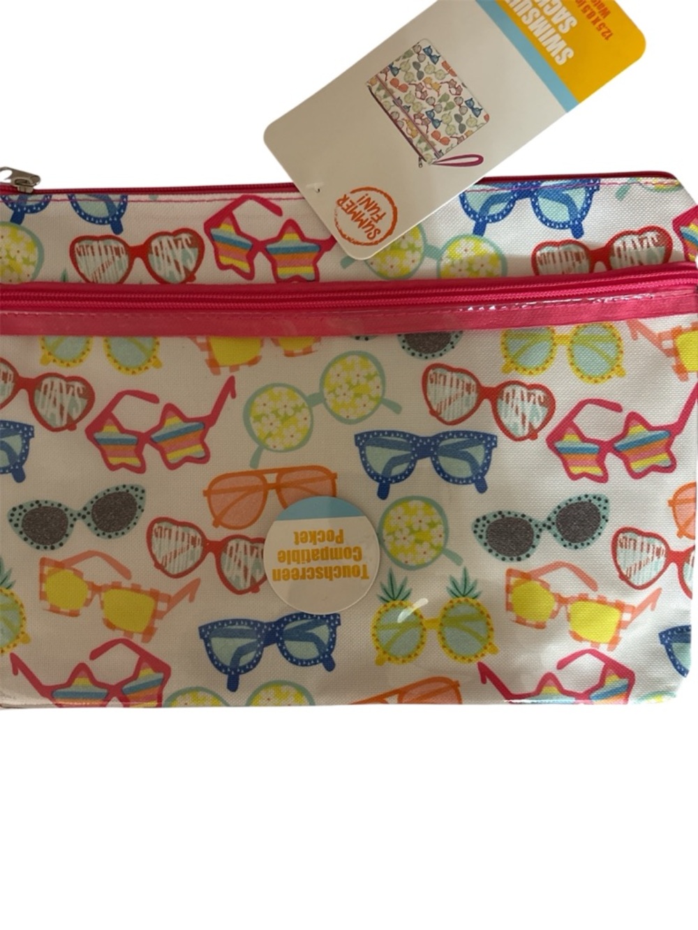 Summer Fun Sunglasses Print Swimsuit Sack Pouch - Pink Trim - Picture 3 of 5